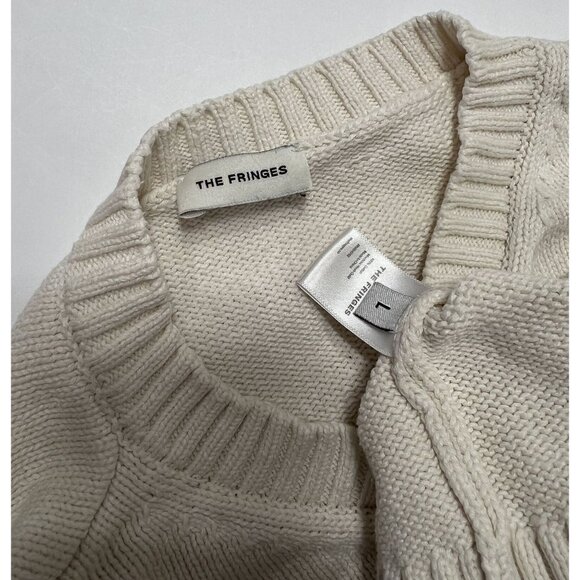 The Fringes V-Neck Cotton Knit Sweater in Ivory - Picture 5 of 5